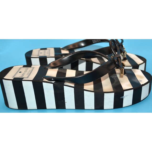 Kate Spade New York Navy White Striped Platform Flip Flops Sandals Sz 6 Bow - Picture 4 of 12
